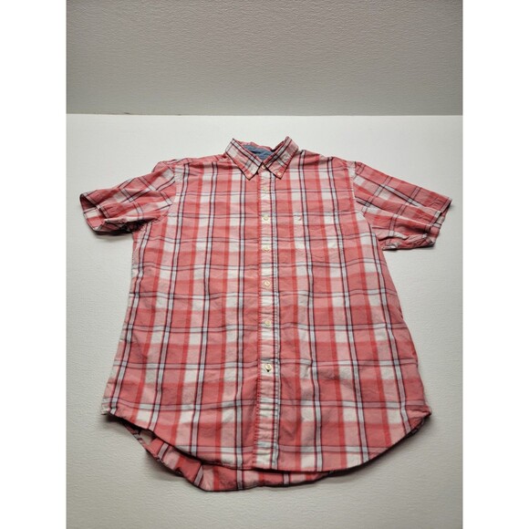 Nautica Men Red Blue Plaid Classic-Fit Short-Sleeve Button-up Oxford Shirt Sz L - Picture 1 of 11